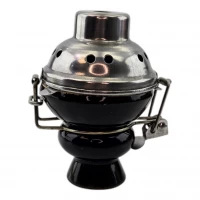 Чашка для кальяна керамическая с металлической крышкой черная (9х5,7 см)