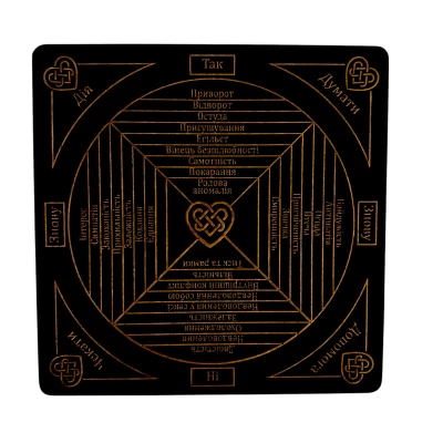 Таблица для работы с маятником Любовной магии,на украинском языке, темная (26×26×0,8 см) Таблица для работы с маятником Любовной магии,на украинском языке, темная (26×26×0,8 см)