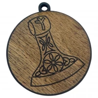 Оберег Секира Перуна,темный(d-4,5 см) дерево, покрыт эмалью