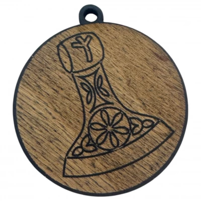 Оберег Секира Перуна,темный(d-4,5 см) дерево, покрыт эмалью Оберег Секира Перуна,темный(d-4,5 см) дерево, покрыт эмалью