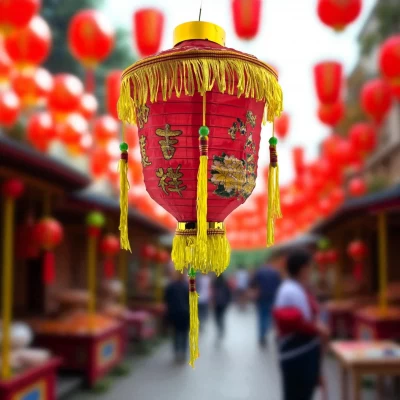 Фонарь китайский  с кистями (подвесной декоративный, 28 x 20 см)