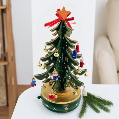 Елка новогодняя  с подвесками, дерево, (20 x 18.5 x 5 см)