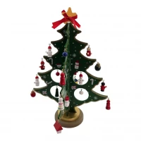 Елка настольная деревянная с подвесными игрушками (29 × 20 × 20 см)