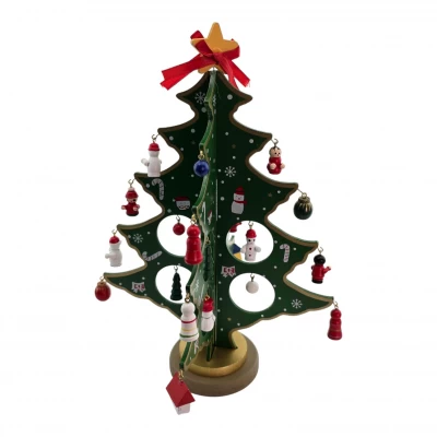 Елка настольная деревянная с подвесными игрушками (29 × 20 × 20 см)