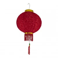 Фонарик китайский шелковый с символом удачи, красный (d-25см)