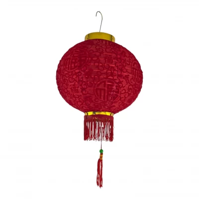 Фонарик китайский шелковый с символом удачи, красный (d-25см)