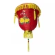 Фонарик китайский шелковый с символом удачи, красный с бахромой (d-30 см)