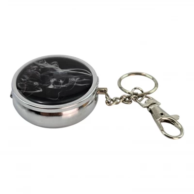 Пепельница-брелок карманная с рисунком металл Дым  (d-5 h-1.7 см)