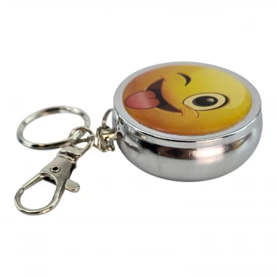 Пепельница-брелок карманная с рисунком металл Смайлик  (d-5 h-1.7 см)