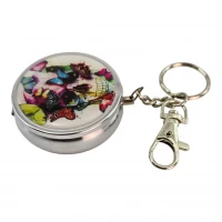 Пепельница-брелок карманная с рисунком металл Череп с бабочками  (d-5 h-1.7 см)