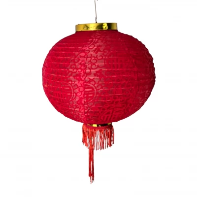 Фонарик китайский шелковый с символом удачи, красный (d-35см)