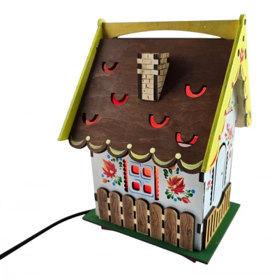 Соляная лампа из гималайской соли Сказочный Домик (24х17х17cм), расписано вручную.
