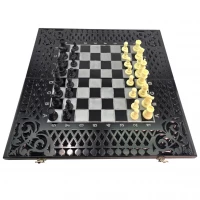 Нарды-шахматы-шашки, черные (56×28×6 см),резные,деревянные,с фигурами и фишками массив дерева.