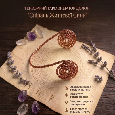 Тензорный гармонизатор ладони Спираль жизненной силывитая(7.5х9х6 см),медь м1,2 мм.