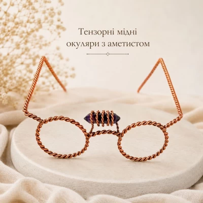 Тензорные медные очки с аметистом (12х14х7 см) ,медь 1,2 мм.