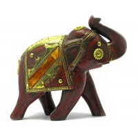 Слон деревянный винтажный с медными вставками (h-16 см)