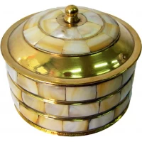 Шкатулка бронзовая с перламутром (d-7,h-7 см)