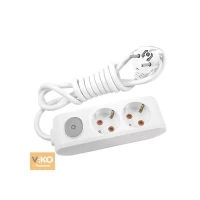 Удлинитель на 2 гнезда с заземлением с кнопкой - 2м кабель Viko