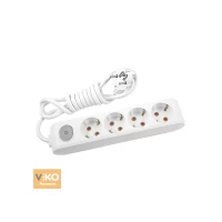 Удлинитель на 4 гнезда с заземлением с кнопкой - 5м кабель Viko 