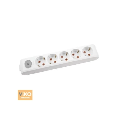 Колодка удлинителя с заземлением с кнопкой на 5 гнезд Viko