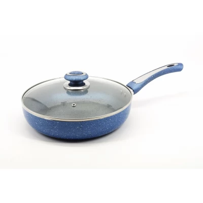 Сковорода 22 См с крышкой мраморное покрытие A-PLUS 1116