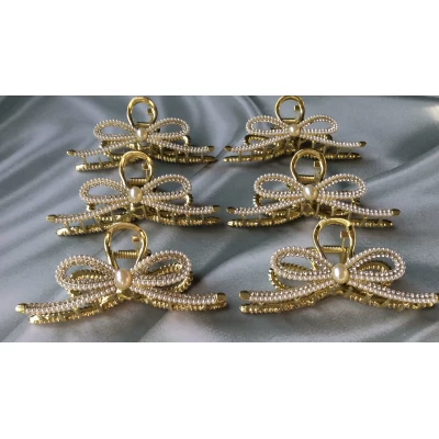 Краб металл, бант жемчуг, 11 см Краб металл, бант жемчуг, 11 см