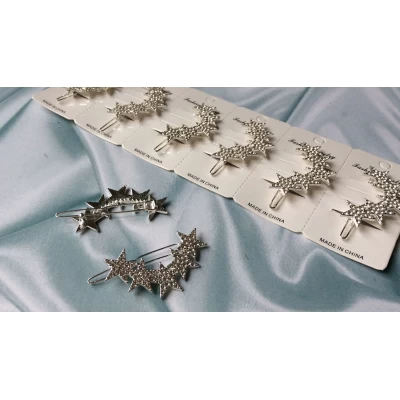 Заколка на челку, металл страза, 7 см