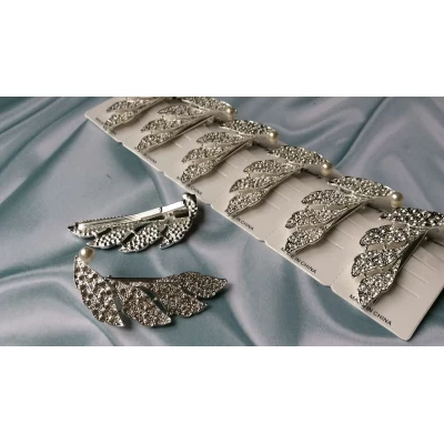 Заколка утка, металл страза, серебро, 7 см