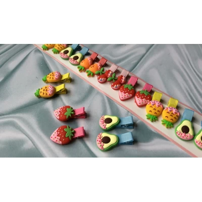 Заколка утка детская, фруктики, 4 см