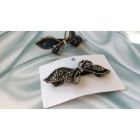 Заколка автомат,черные и синие камушки, 9 см