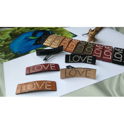 Заколка тик так, 8 см, кожа, стразы