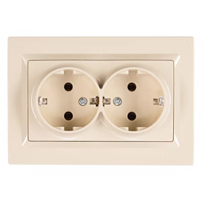 Розетка двойная с заземлением Luxel JAZZ (9308) кремовая