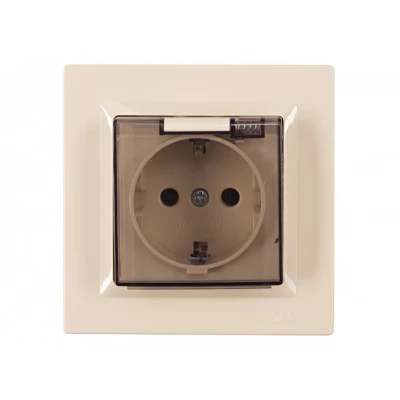 Розетка с заземлением и крышкой Luxel JAZZ (9311) кремовая