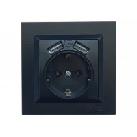 Розетка с заземлением и двумя usb портами 2,1A Luxel JAZZ (9130) Черная
