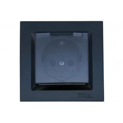 Розетка с заземлением и крышкой Luxel JAZZ (9111) Черная