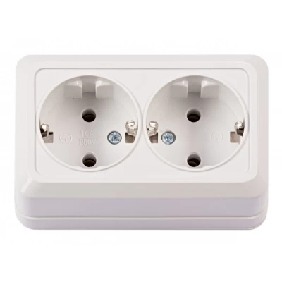 Наружная двойная розетка с заземлением Luxel OPERA (2008) белая