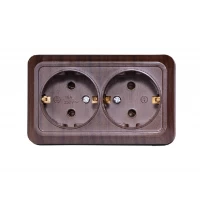 Наружная двойная розетка с заземлением Luxel OPERA (2908) вишневая