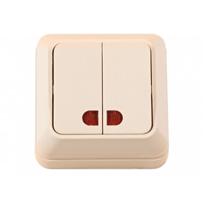 Наружный выключатель двойной с подсветкой Luxel OPERA (2306) кремовый