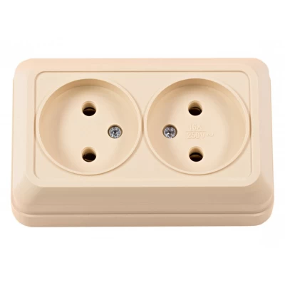 Наружная двойная розетка Luxel OPERA (2307) кремовая