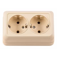 Наружная двойная розетка с заземлением Luxel OPERA (2308) кремовая