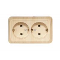 Наружная двойная розетка с заземлением Luxel OPERA (2808) сосна