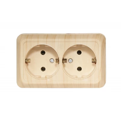 Наружная двойная розетка с заземлением Luxel OPERA (2808) сосна