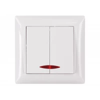 Выключатель двойной с подсветкой Luxel PRIMERA (3006) белый