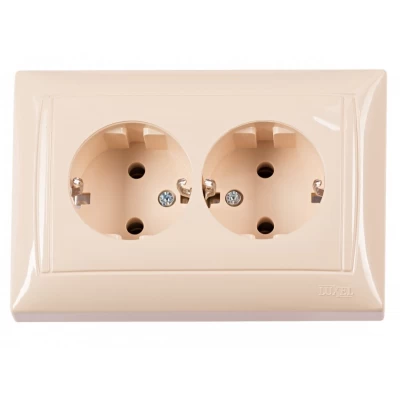 Розетка двойная с заземлением Luxel PRIMERA (3308) кремовая