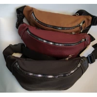 Бананка кожа на 2 отделения, серебристая змейка, Цвета разные