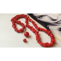 Бусы сечка, коралл, крупные, 90 см