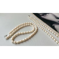 Бусы, жемчужная нить, крупный рис, 60 см