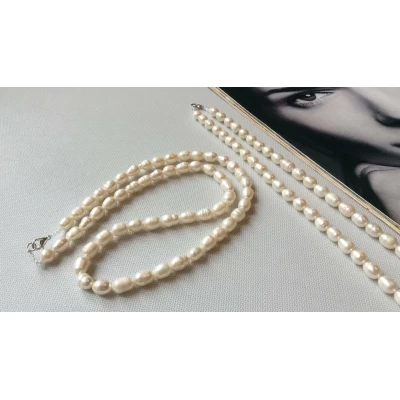 Бусы, жемчужная нить, крупный рис, 60 см