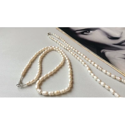 Бусы, жемчужная нить, рисовые бусины, 60 см