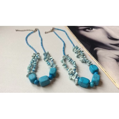 Бусы бисер и бирюза, длина 45+10 см